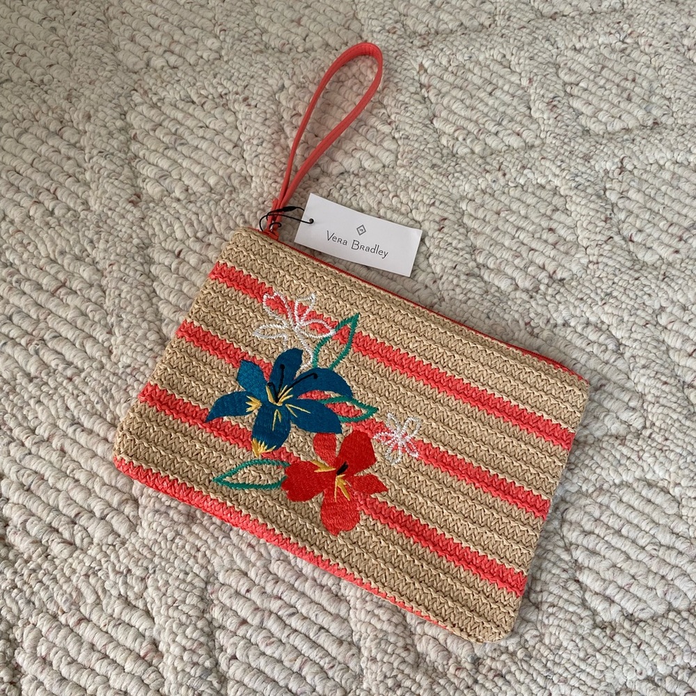Vera Bradley Embroidered Floral Straw Wristlet